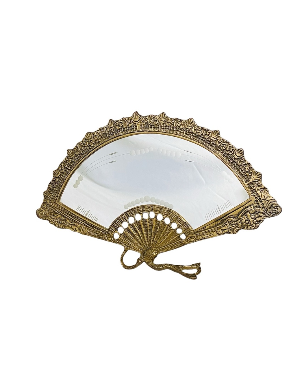 Vintage Ornate Brass Fan Mirror Vanity Tabletop Decor Hollywood Regency